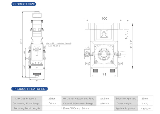 Automatic Focusing Fiber Laser Cutting Machine Head WSX NC30B