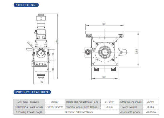 WSX KC15A 2D Manual Focus Fiber Laser Cutting Head For Cutting Metal